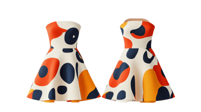 strapless culottes dress mockup featuring a modern design with bold prints, showcasing both front and back, on a transparent backgrounds - Powered by Adobe