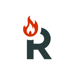 letter R with fire logo vector illustration template design