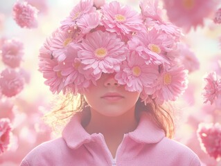 Naklejka premium pink flower crown on woman's face