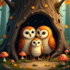 Owl Family: A Cozy Tree Home