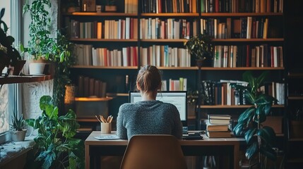 A remote learning environment with a student, laptop, and a quiet study space.