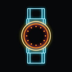Neon smartwatch glowing on a black background, representing modern wearable technology