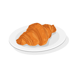 Croissant on a Plate Vector Illustration isolated on white background. Croissant. Fresh baking, for menu, cafe, bakery, logo, color and black and white illustration.