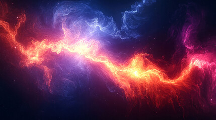 Abstract digital art of red and blue energy clashing, swirling in a dark background.