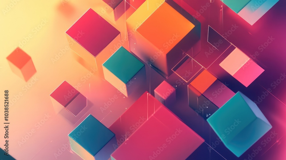 Aufkleber floating geometric shapes in a vibrant color palette, creating a sleek and modern background design 