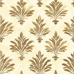 Vintage Neoclassical palmette pattern on vintage beige fabric background, seamless repeating pattern, textile print style, minimal, Neoclassical design, seamless palmette pattern, home decor, textiles