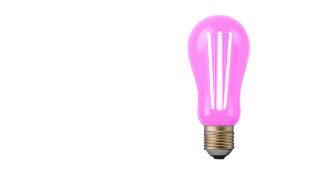 Creative concept of pink light bulb on transparent background