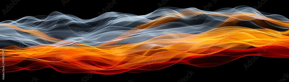 Poster abstract art with vibrant colors and swirling shapes resembling clouds or smoke. the image evokes a 