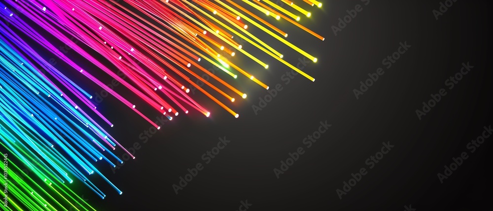 Poster abstract background with colorful glowing lines on a dark background.