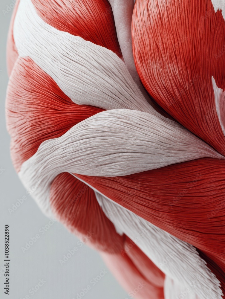 Fototapete explore the intricate details of a red and white muscle highlighting its unique textures and complex