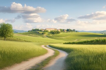 Fototapeta premium Scenic countryside landscape with rolling hills and fields