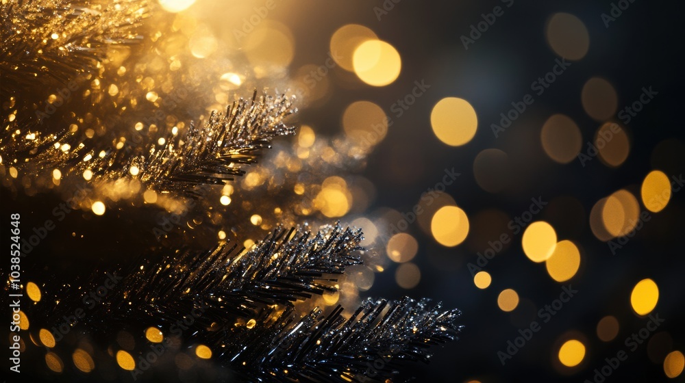 Poster interwoven golden and silver lines create a stunning silhouette of a christmas tree, enhanced by gli