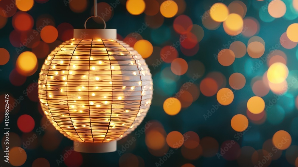 Aufkleber a glowing lantern hangs against a backdrop of colorful bokeh lights, creating a warm and inviting at