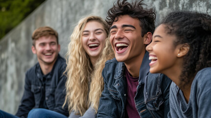Fototapeta premium Smiling with Friends Around a Campfire