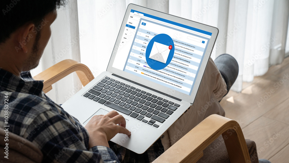 Poster email notification message showing on computer screen snugly. digital marketing message information 