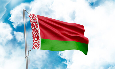 Belarus flag waving on sky background. 3D Rendering