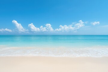 Serene tropical beach scene with turquoise waters and white sand
