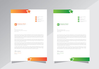 Professional letterhead template design with star shape, corporate modern letterhead design template with green and orange colour, creative letter head design template, Business letterhead design.