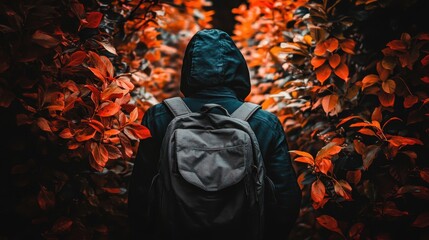 Solo Traveler on a Narrow Trail Surrounded by Foliage
