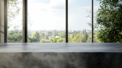 Modern Concrete Table with Blurred Window View