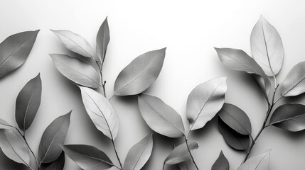 Black and white image of leaves with a simple, elegant style.