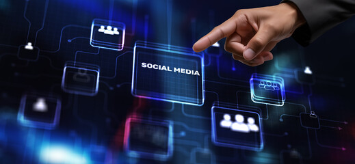 Social Media Connection Concept. Social media icon on virtual screen