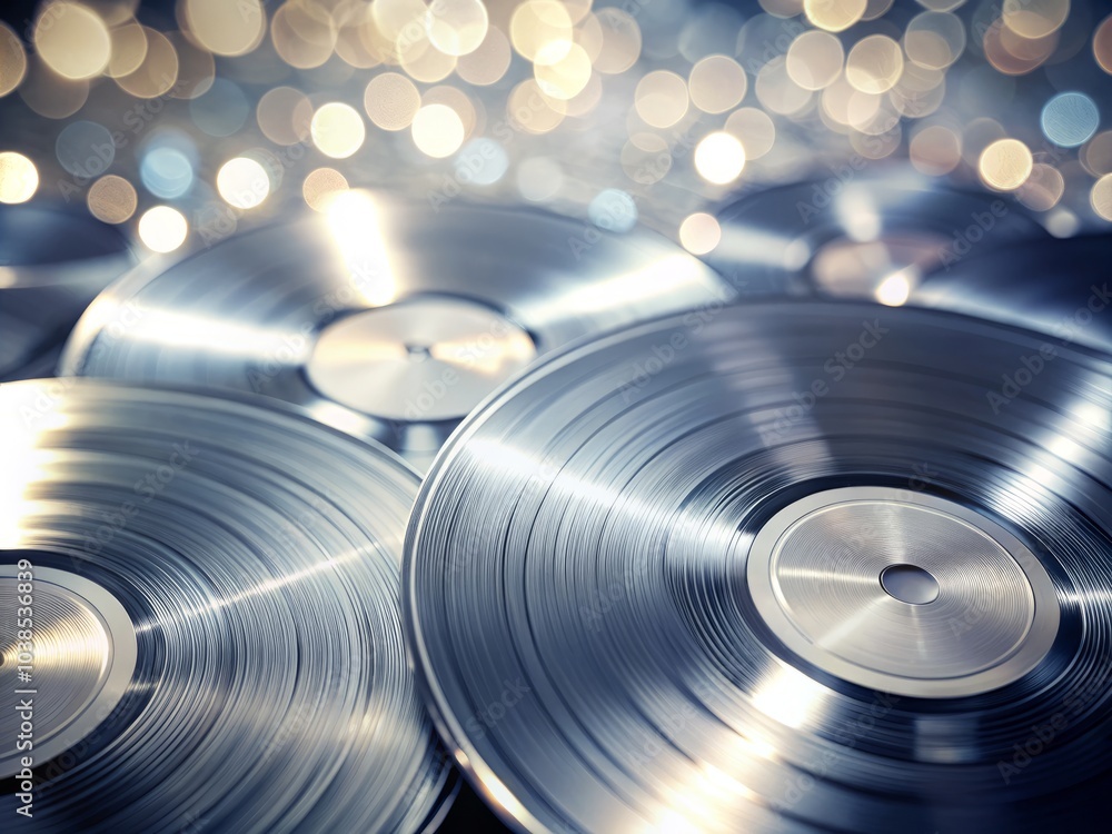 Poster silver vinyl with a bokeh effect on a transparent background, perfect for modern generative ai desig
