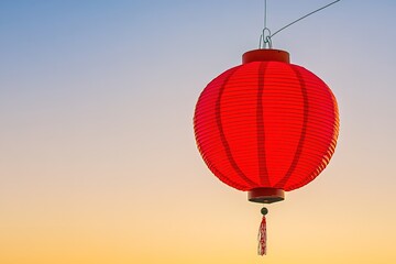 Obraz premium Red lantern hanging against serene twilight sky