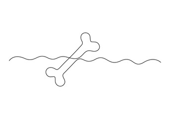 Vector continuous one line drawing of dog bone. Pro vector