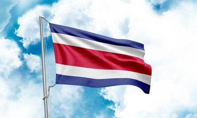 Costa Rica flag waving on sky background. 3D Rendering