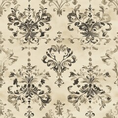 Vintage tapestry Baroque medallion pattern on vintage beige fabric background, seamless repeating pattern, textile print style, minimal, tapestry design, seamless Baroque medallion pattern, home decor
