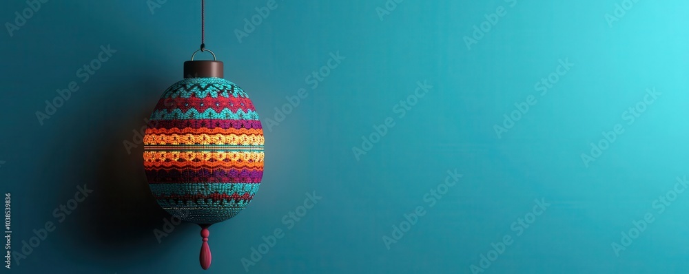 Poster a vibrant, decorative lantern hangs against a teal background, showcasing intricate patterns and col