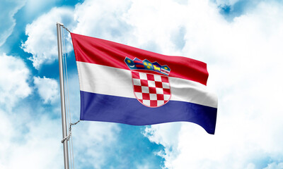 Croatia flag waving on sky background. 3D Rendering