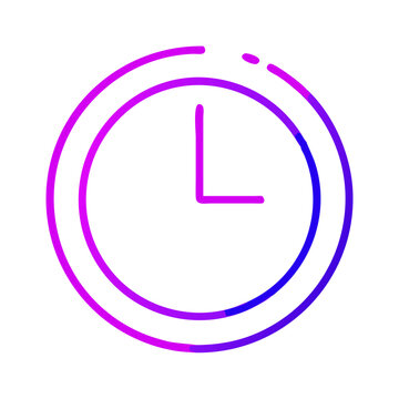 recommend clip art: a simple, stylized icon of a clock. It features a circular outline with two hands inside, representing the hour and minute hands. The clock is designed with a gradient color scheme that transitions fr