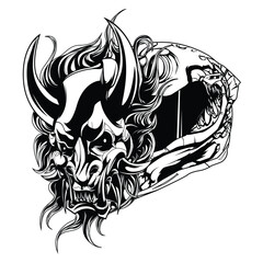 illustration line art and inking with theme motorcycle and helmet riders