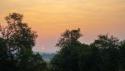 Sunrise from behind the horizon in the wild