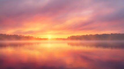 Obraz premium Serene Sunrise over a Misty Lake