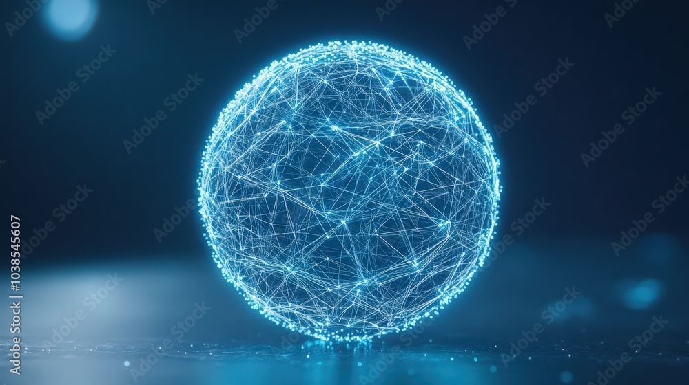 Poster Glowing digital sphere with interconnected nodes