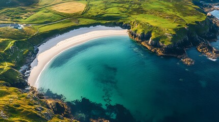 Aerial View of a Secluded Beach in Ireland