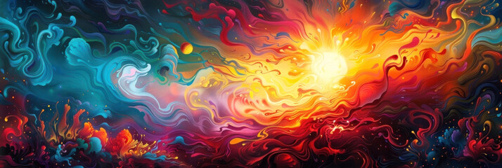Dive into a vibrant cosmic dance of swirling colors that ignite imagination and evoke emotion