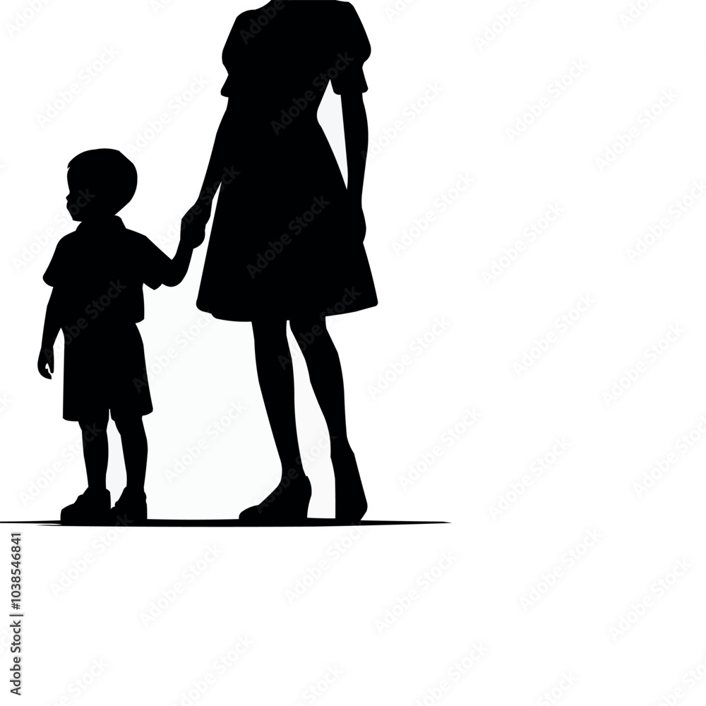 Poster vector standing with a child by the side silhouette in white background