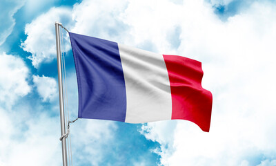 France flag waving on sky background. 3D Rendering