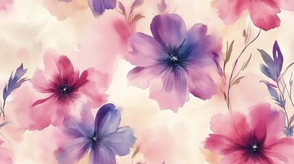 Obraz premium Seamless watercolor flowers background.