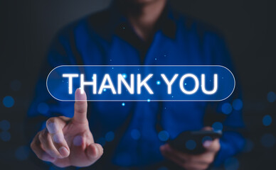 Thank You message, A person interacts with glowing 