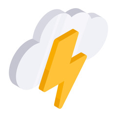 A colored design icon of cloud lightning 

