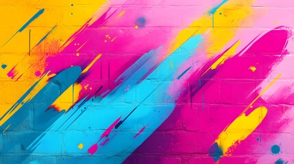 Fototapeta premium Abstract Colorful Brushstrokes on Brick Wall