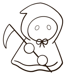 Cute grim cartoon holding a scythe