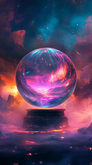 A vibrant cosmic scene with swirling blue, orange, and purple nebulae, stars scattered across the vast expanse, capturing the awe-inspiring beauty of deep space.