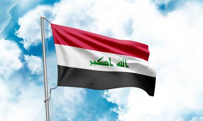 Iraq flag waving on sky background. 3D Rendering