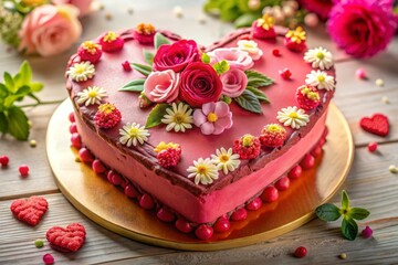 Valentine's Day heart-shaped cake, a romantic red velvet dessert, perfect for love celebrations. This festive treat is ideal for sweet moments and culinary artistry.